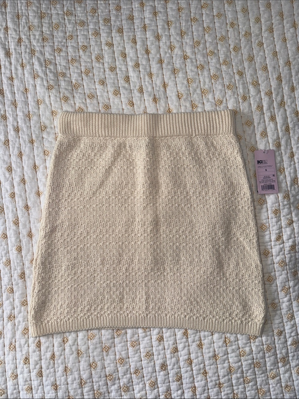 Cream Knit Mini Skirt